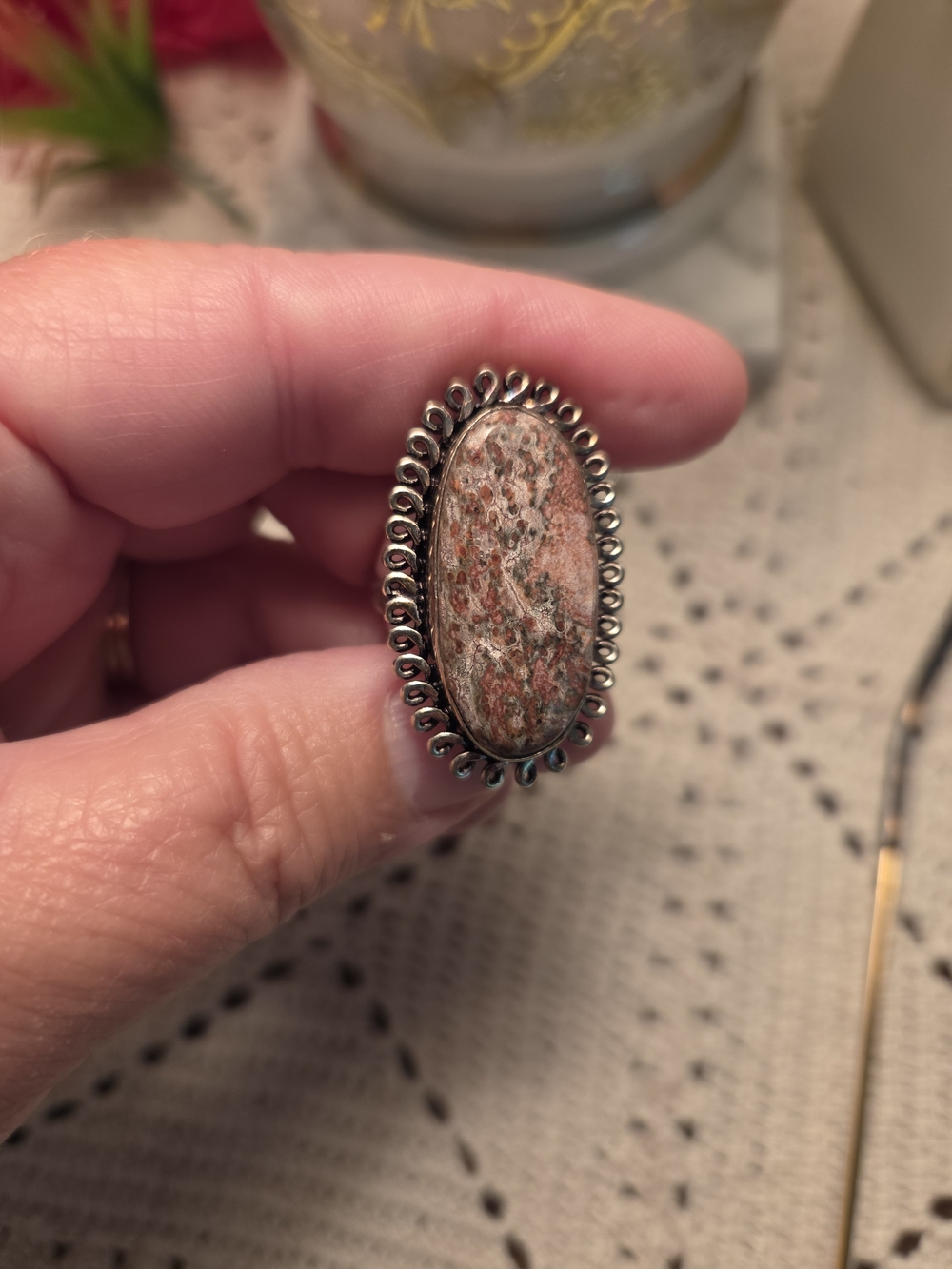Sterling Silver Oval Red Jasper Statement Ring